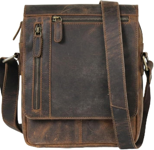 Small Leather Crossbody Bag for Men - Leather Shoulder Bag & Mens Satchel Bags - Leather Messenger Bag for iPad - Man Purse Side Bag