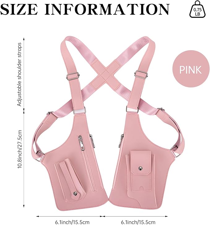 Double Shoulder Armpit Bag for Men, Anti-Theft Underarm Shoulder Holster Bag with Adjustable Strap, Hidden Phone Wallet Pocket for Travel & Daily Commute (Pink)