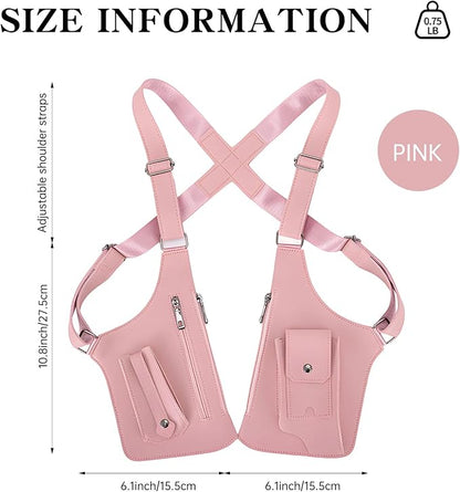 Double Shoulder Armpit Bag for Men, Anti-Theft Underarm Shoulder Holster Bag with Adjustable Strap, Hidden Phone Wallet Pocket for Travel & Daily Commute (Pink)