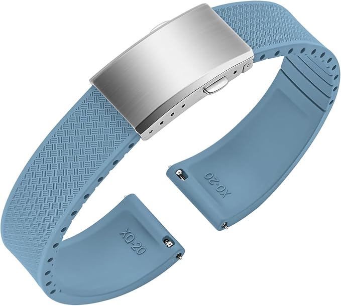ULLCHRO FKM Rubber Watch Strap, Cut to Size Quick Release Fluororubber Watch Band Soft Replacement Watchband with Silver Milled Clasp for Men Women 18mm 19mm 20mm 21mm 22mm