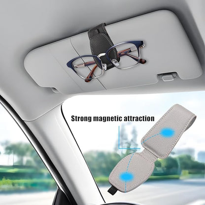 Zpana Sunglasses Holders for Car Sun Visor, Leather Magnetic Vehicle Sun Glasses Ticket Card Hanger Clip, Automotive Interior Eyeglass Mount Accessories, Universal for SUV Sedan Truck (Black)