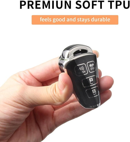 MILD EAST Key Fob Cover for Toyota with Metal Key Chain, Silver Edge Soft TPU Key Fob Shell Case for 2012-2019 Camry Corolla Tacoma, Black