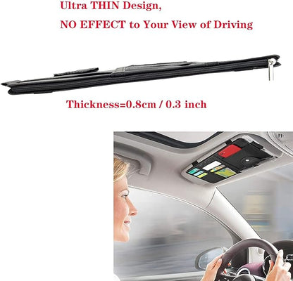 Black Leather Car Sun Visor Organizer, Sunglasses Holder for Car Sun Visor, Auto Visor Storage Document Holder with Multi Pocket