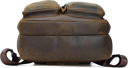 Polare 17.3 Inch Full Grain Leather Backpack for Men and Women Multi Pockets Business Travel Laptop Rucksack (Brown)