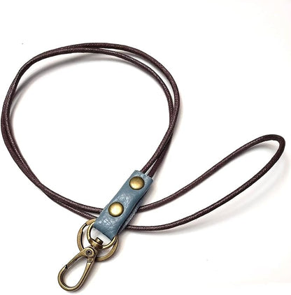 Aslana Genuine Leather Rope Necklace Lanyard for Key ID Badge Holder, Lobster Claw Clasp, Vintage Retro Style (1-Pack,19in Neck Lanyard, Rope Light Blue Leather)