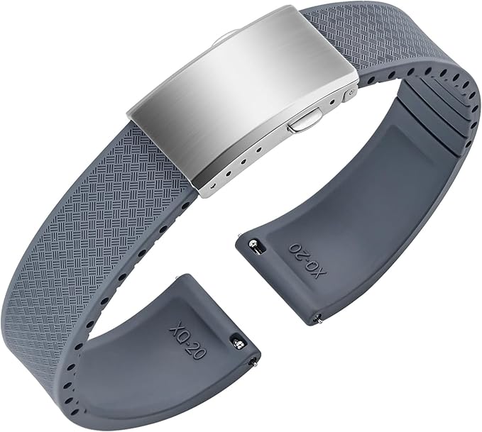 ULLCHRO FKM Rubber Watch Strap, Cut to Size Quick Release Fluororubber Watch Band Soft Replacement Watchband with Silver Milled Clasp for Men Women 18mm 19mm 20mm 21mm 22mm