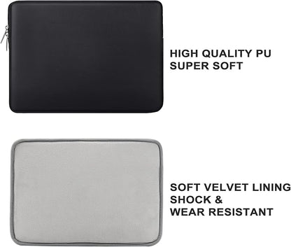 RAINYEAR 16 Inch Laptop Sleeve Soft PU Leather Case Protective Water Resistant Zipper Padded Cover Carrying Computer Bag Compatible with 16" MacBook Pro/Max M1 M2 M3 M4 M5(Black)