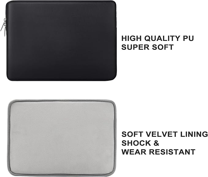 RAINYEAR 14 Inch Laptop Sleeve Soft PU Leather Case Protective Water Resistant Zipper Cover Carrying Bag Compatible with 14" Notebook Computer Chromebook, 14 MacBook Pro/Max(Black)