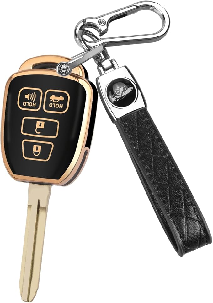 MILD EAST for Toyota Key Fob Cover with Metal Key Chain, Soft TPU Easy to Press Key Fob Shell Case for 2012-2019 Camry Corolla Rav4 Tacoma Highlander Avalon Venza, Black