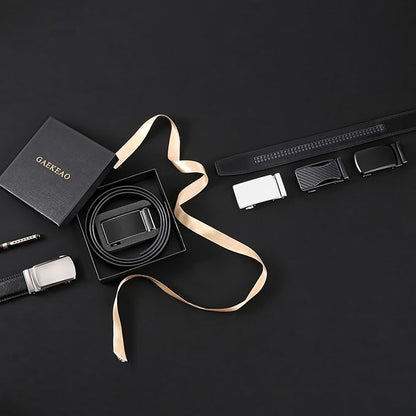 GAEKEAO Mens Belt Leather 1 3/8" - Micro-Adjust Buckle Ratchet Belts for Men Dress Casual to Formal Trim to Fit with Gift Box