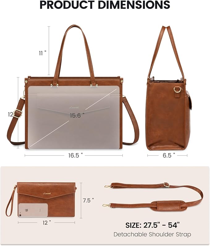 LOVEVOOK Laptop Bag for Women, 15.6'' Laptop Tote Purse 2-in-1 Professional Work Bag Business Briefcase with Clutch Purse, Waterproof Vintage Leather Computer Handbag for Teacher Office Travel