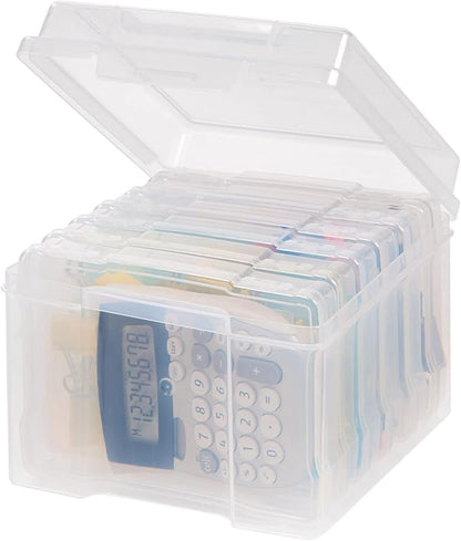 IRIS USA 5" x 7" |Made in USA| Photo Organizers and Picture Storage Box with Handle, 6 Inner Cases/Containers for Tasks, Stickers, Ephemera, & Flashcards - Clear