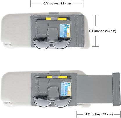 TFY Car Sun Visor Extender and Organizer, Universal Sunshade Anti-Glare, Vehicle Storage Holder for Sunglasses, Pens and Cards, Multi-Pocket Auto Interior Accessories - 1 Piece (Gray)