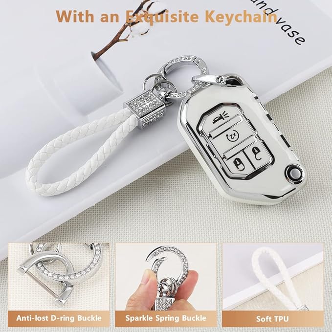 PIFOOG TPU Key Fob Cover for Jeep Wrangler JL JLU Gladiator JT 2018-2022 Accessories Cute 4 Button Car Keys Shell Case Glitter Keychain Girly Women (Not Fit Wrangler JK)