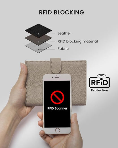 Karmiir RFID Passport Holder Travel Wallet for Women, Leather Passport Cover Wallet with Card Holders SIM Slots,Zippered Coins Pocket and Cash Slot Slim Compact Travel Wallet (Eephant Grey)