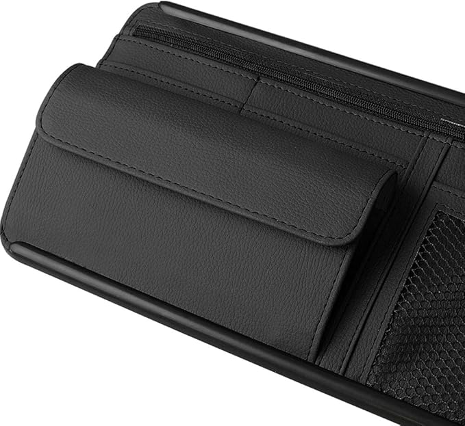 JEYODA Car Sun Visor Organizer - Auto Visor Pocket and Interior Accessories with Multi-Pocket Net Zippers (Style 2-Black)