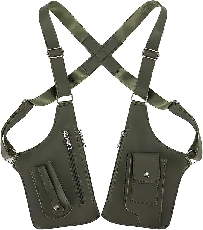 Double Shoulder Armpit Bag for Men, Anti-Theft Underarm Shoulder Holster Bag with Adjustable Strap, Hidden Phone Wallet Pocket for Travel & Daily Commute (Army Green)