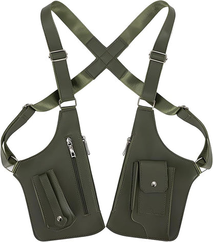 Double Shoulder Armpit Bag for Men, Anti-Theft Underarm Shoulder Holster Bag with Adjustable Strap, Hidden Phone Wallet Pocket for Travel & Daily Commute (Army Green)