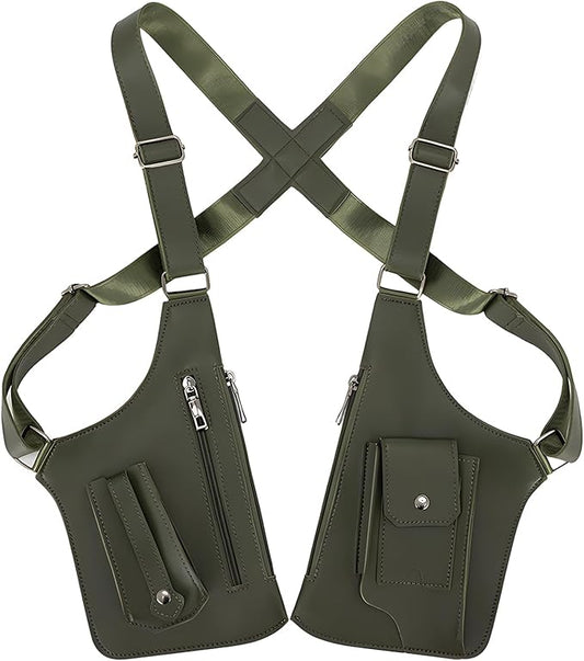 Double Shoulder Armpit Bag for Men, Anti-Theft Underarm Shoulder Holster Bag with Adjustable Strap, Hidden Phone Wallet Pocket for Travel & Daily Commute (Army Green)