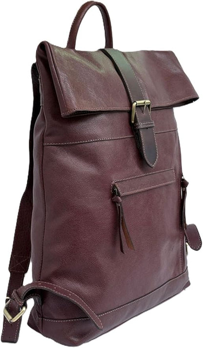 VANSI Soft Leather Men Women Laptop Backpack School College Office (Chocolate Brown)