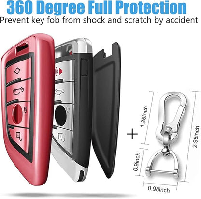 QBUC Key Fob Cover Full Protective Case, Key Fob Case for X1 /X3 /X5 /X6 X7 and for Series 1/2 /5/7 Soft TPU Anti-dust Case Shell Keyless Remote Control(Pink)