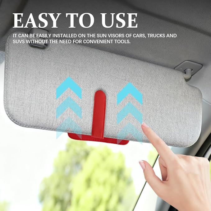 Small Leather Sun Visor Organizer, Visor Accessories, Multi-Pocket Sunvisor Storage with Sunglass Holder, Car Organizer for Drving License Card Pen Fits Most Vehicles (Red)