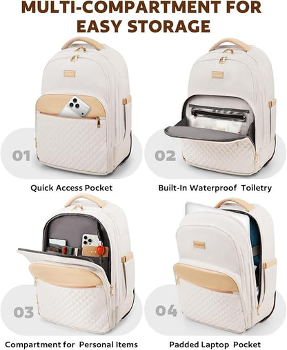 Arcoyard Rolling Backpack For Adults With Wheels, 40L Wheeled Backpack For Women, Travel Roller Backpacks, Carry On Luggage, Rolling Bag, Beige