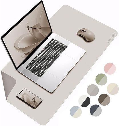 Leather Desk Pad Protector 31.5x15.7inch Vanity Mat Non-Slip Large Gaming Mouse Pad Waterproof Desk Writing Pad Desk Blotter Laptop and Keyboard Mat for Office and Home(Grey)