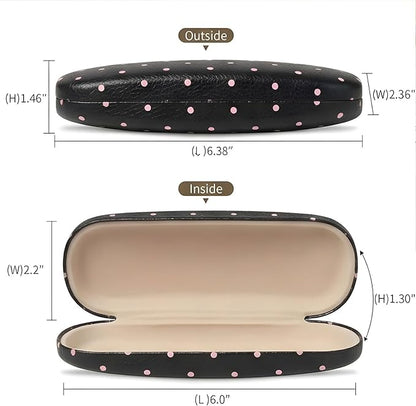 Glasses Case Hard, Cute Sunglasses Case for Women Leather Protective Case for Eyeglass with Cleaning Cloth