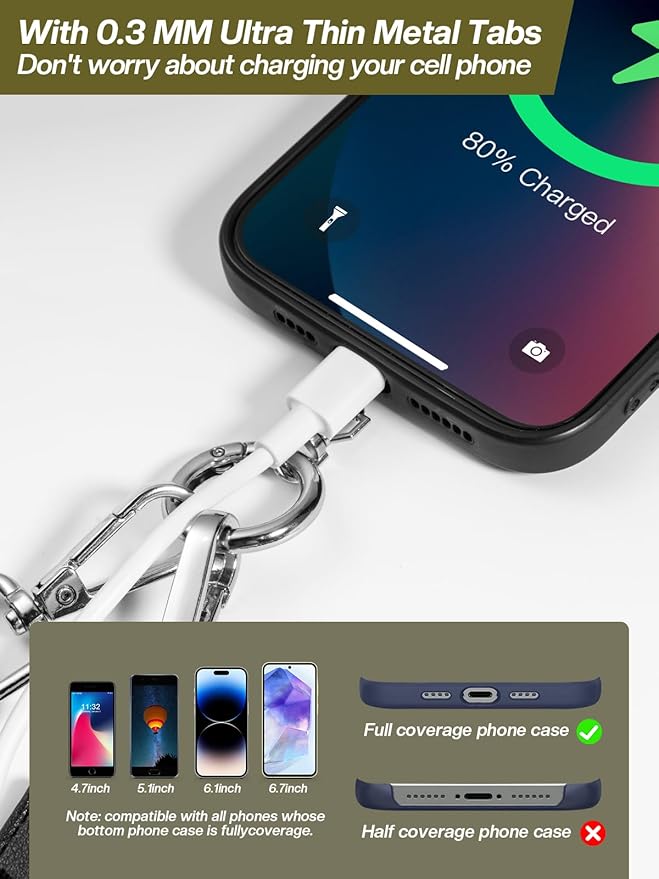 Tiostep Clip and Go Strap for Phone with Wallet Crossbody Phone Lanyard Adjustable and Detachable RFID Wristlet Wallet with ID Window and Zipper, Cream