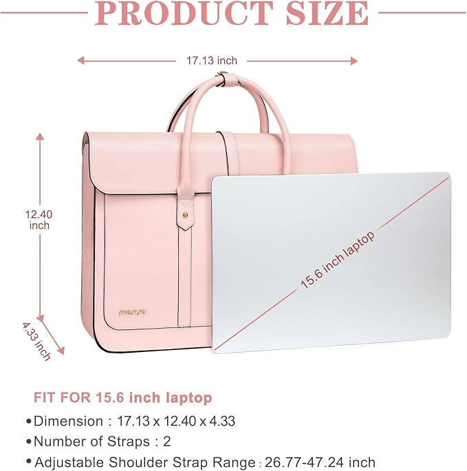MOSISO Laptop Bag for Women, 15-15.6 inch PU Leather Laptop Shoulder Bags Convertible Backpack, 16 inch Messenger Bags Casual Handbag Work Briefcase Travel Computer Bag with Bowknot, Pink