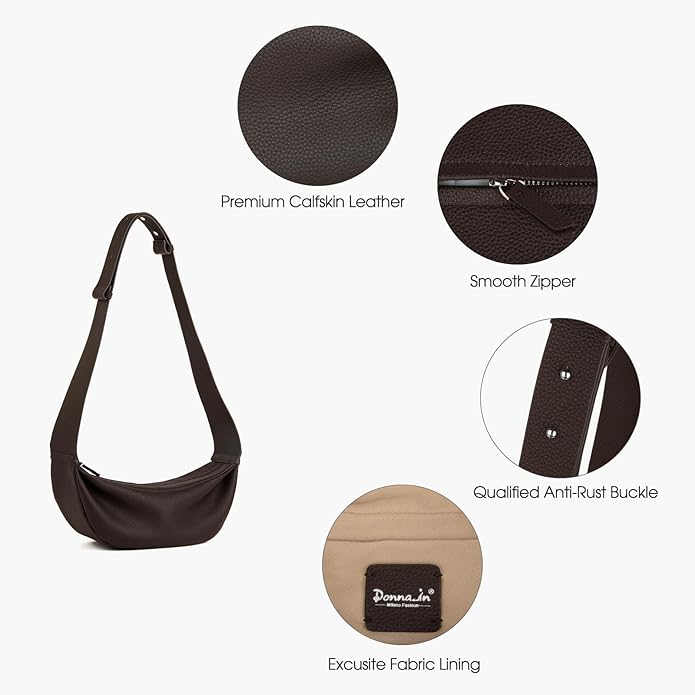 DONNAIN Genuine Leather Sling Bags Crossbody Women, Minimalist Style Casual Chest Bags with Wide Strap