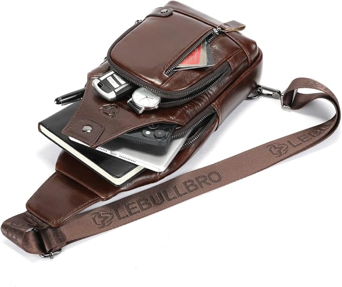 Sling Bag for Men Genuine Leather Chest Bag Crossbody Backpack Travel Hiking Outdoor Sports