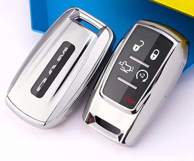Horande 360 Degree TPU Protector Key Fob Cover Case fit for 2022 2021 2020 2019 Dodge Ram 1500 3500 5B Rubber Smart Keyless Entry Fob OHT-4882056 (Silver)