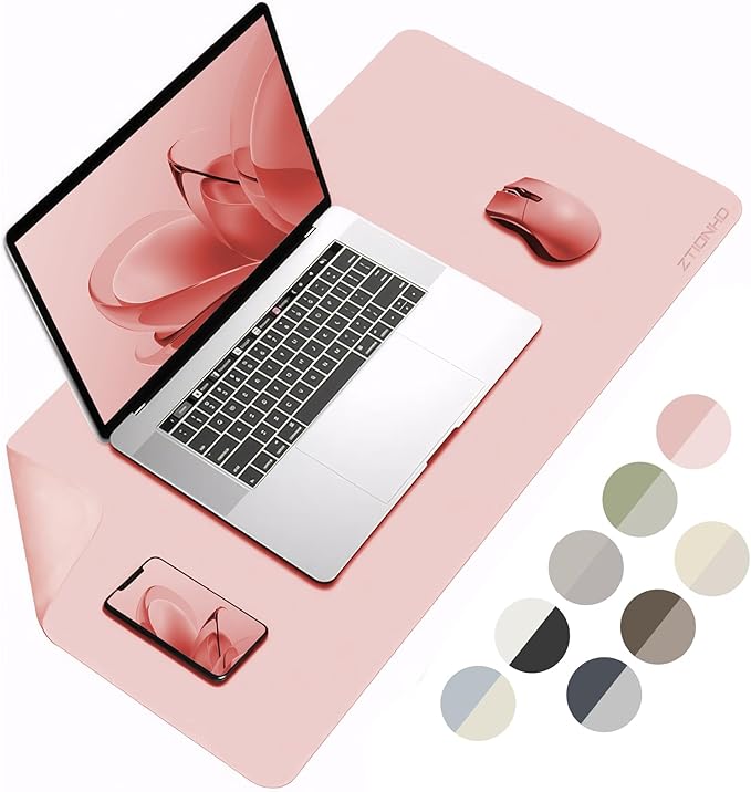 Leather Desk Pad Protector 31.5×15.7 inch Dual-Sided Vanity Mat Non-Slip Large Gaming Mouse Pad Waterproof Desk Writing Pad Desk Blotter Laptop and Keyboard Mat for Office and Home(Pink)
