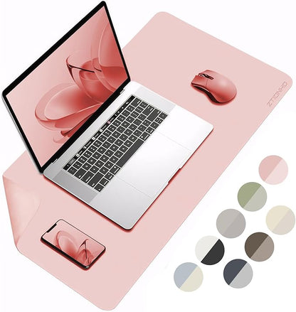 Leather Desk Pad Protector 31.5×15.7 inch Dual-Sided Vanity Mat Non-Slip Large Gaming Mouse Pad Waterproof Desk Writing Pad Desk Blotter Laptop and Keyboard Mat for Office and Home(Pink)