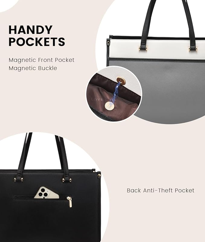 LOVEVOOK Laptop Bag for Women, 15.6'' Laptop Tote Purse 2-in-1 Professional Work Bag Business Briefcase with Clutch Purse, Waterproof Leather Computer Handbag for Teacher Office Travel