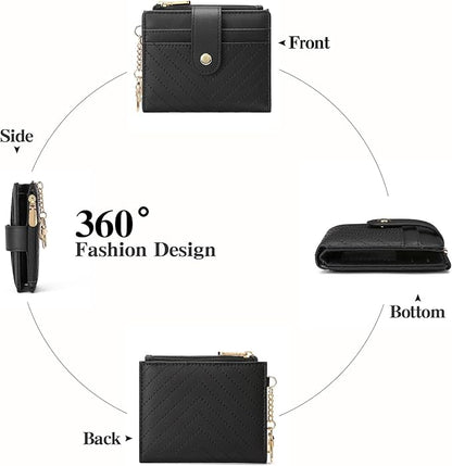 GAEKEAO Slim Wallet for Women, RFID Blocking Credit Card Holder Bifold Wallet with Zipper Coin Pocket, ID Window