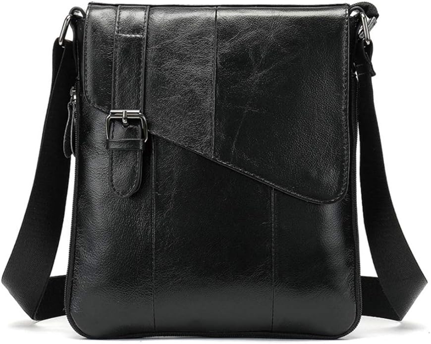 Hebetag Small Leather Sling Shoulder Bag Messenger Pack for Men Women Outdoor Travel Business