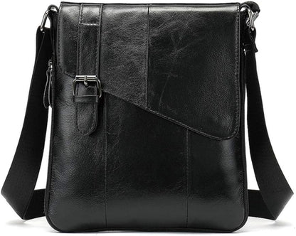 Hebetag Small Leather Sling Shoulder Bag Messenger Pack for Men Women Outdoor Travel Business