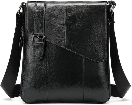 Hebetag Small Leather Sling Shoulder Bag Messenger Pack for Men Women Outdoor Travel Business