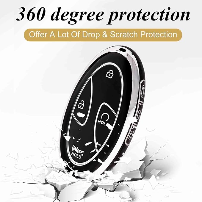 7 Buttons Compatible with Hyundai Key Fob Cover Accessories, Fits for Sonata Santa Fe Tucson KONA Grandeur Ioniq 6, Soft TPU Key Case with Leather Keychain (Black-Silver)