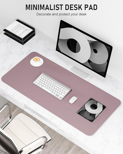 Desk Pad, 23.6" x 13.8" PU Leather Non-Slip Desk Mat Large Mouse Pad for Desktop, Waterproof Laptop Computer Writing Mat for Office, Home, Work, Gaming, Dark Pink