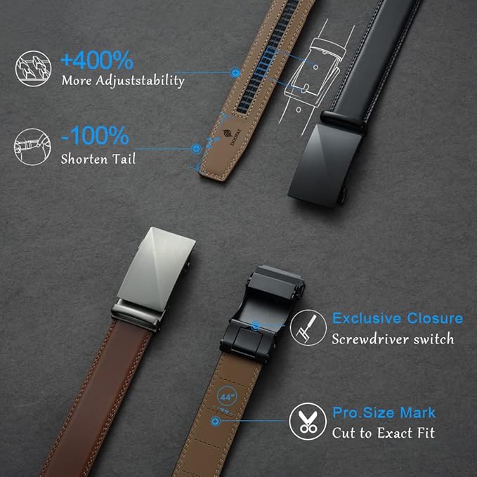 DOOPAI Belt Men, Ratchet Dress Adjustable 1 3/8" Sliding Leather Designer, Size Length Can be Cut, with Gift Box