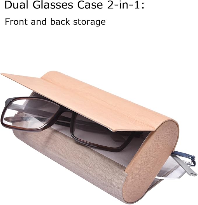 Philley Dual Glasses Case 2-in-1 PU Leather Hard Shell Double Eyeglasses case for Women & Men