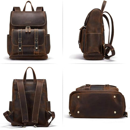 BOSTANTEN Leather Backpack for Men 15.6 inch Laptop Backpack Vintage Travel Office Bag Large Capacity Shoulder Bag Coffee