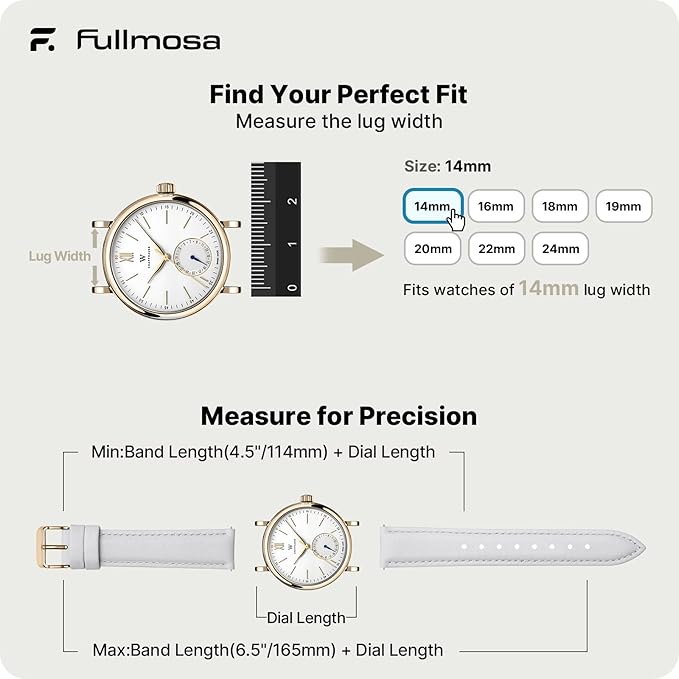 Fullmosa Watch Band, Quick Release Leather Watch Strap for Men Women, Replacement Bands Width 12mm 14mm 16mm 18mm 19mm 20mm 21mm 22mm 24mm