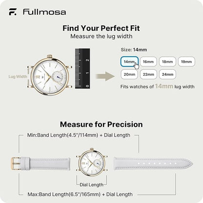 Fullmosa Watch Band, Quick Release Leather Watch Strap for Men Women, Replacement Bands Width 12mm 14mm 16mm 18mm 19mm 20mm 21mm 22mm 24mm