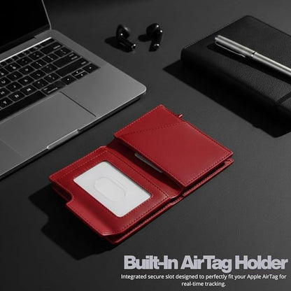 Mens Wallet with AirTag Holder, RFID Blocking, Pop-Up Aluminum Card Holder, ID Window, Money Clip, Fits up to 12 Cards, Slim & Minimalist, Smart, MicroFiber Gift Box Carteras para Hombre (Black)