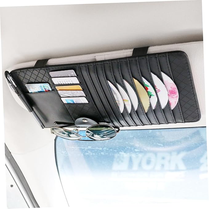 SHERCHPRY 2pcs Sun Visor Storage Bag Vehicle Storage Bag Cd Holder Car Visor Organizer Leather Organizer